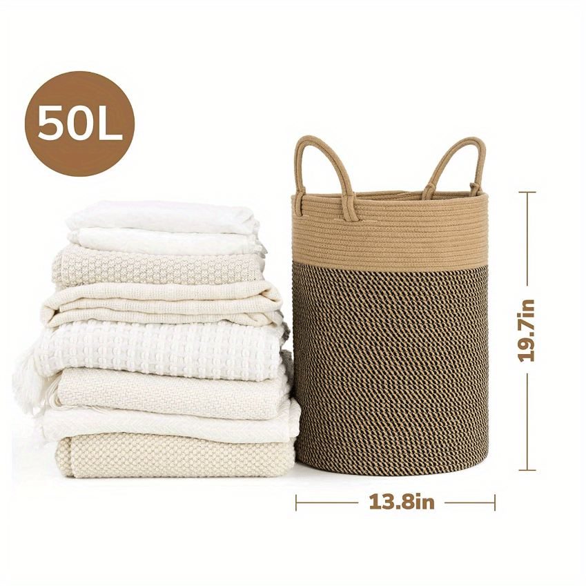 Large Cotton Rope Laundry Basket With Handles Perfect For - Temu