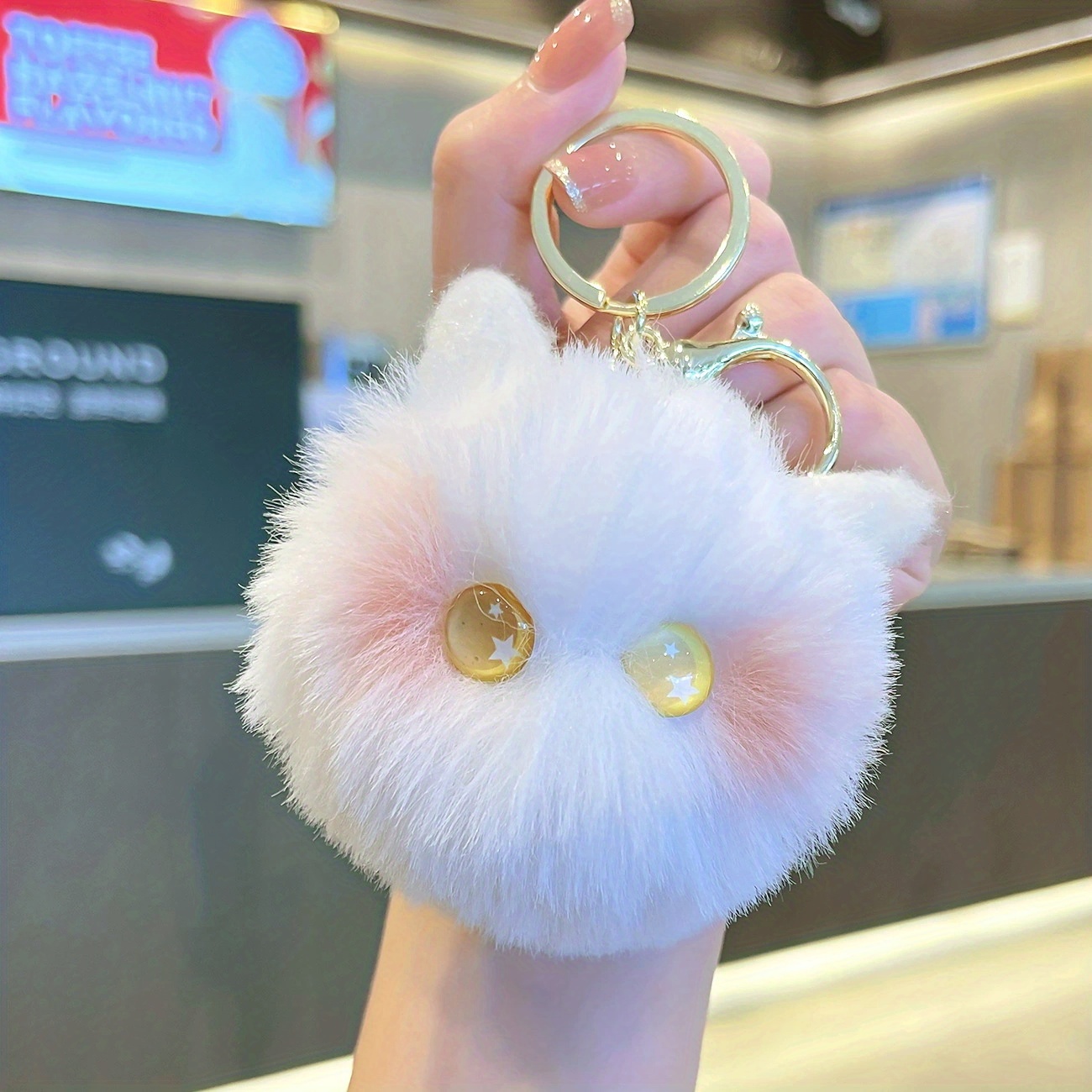 White Dog Bag Charm Keychain Purse charm Plush Pom Pom Fluffy New