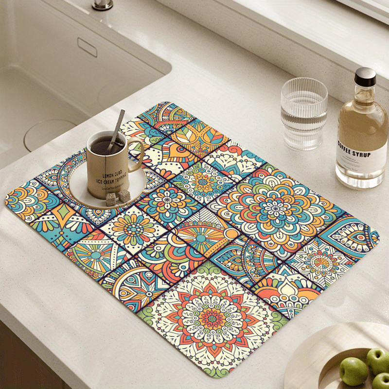 Ethnic Dish Drying Mat, Kitchen Counter Dish Drying Pad, Bohemian Hippie  Style Diatom Mud Absorbent Dish Draining Mat, Coffee Maker Mat, Kitchen  Countertop Draining Mat, Kitchen Supplies - Temu