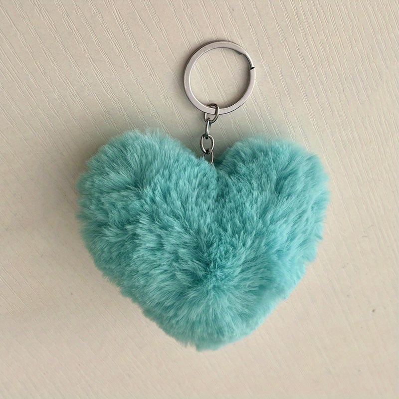 New Plush Heart Pom Pom Keychain - Light Blue
