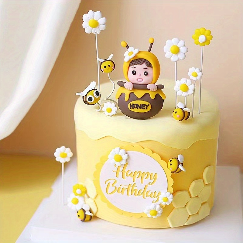 Bumble Bee Flower Garden Birthday Cake 