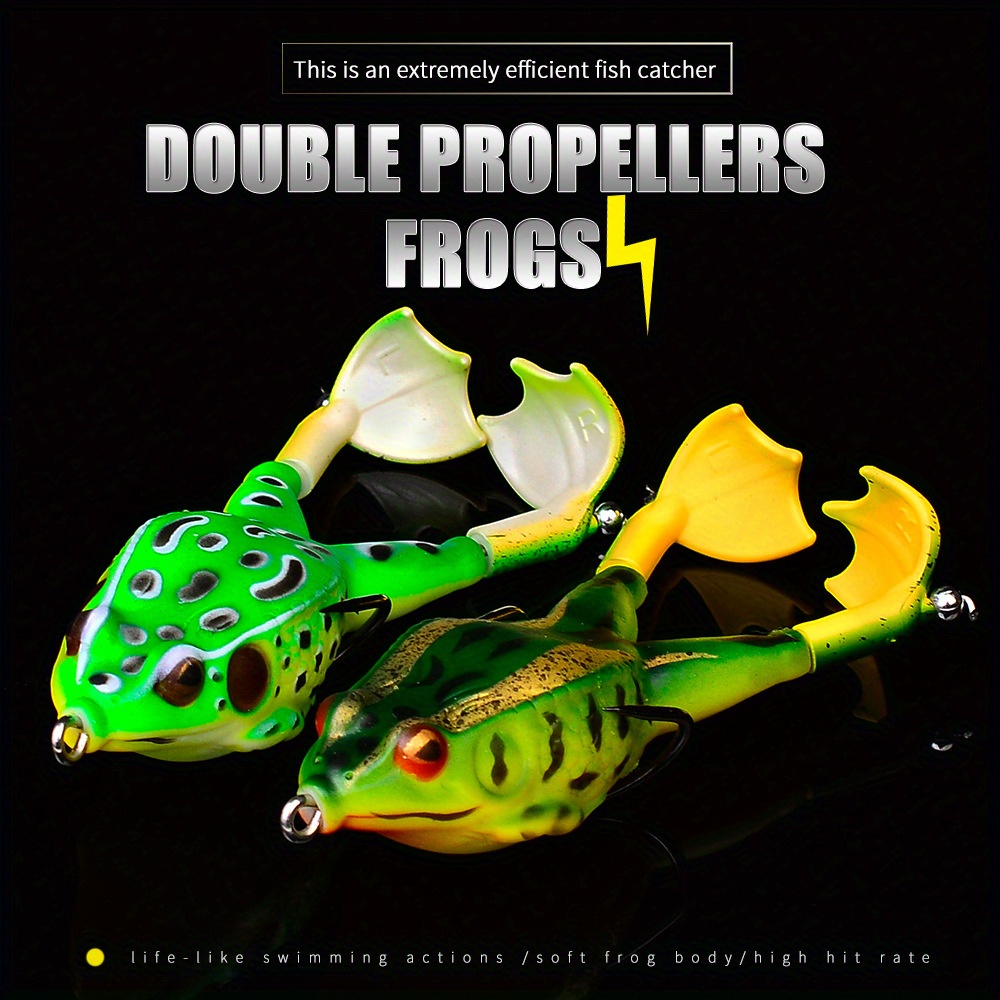 3PCS Bass Lures Frogs Soft Frog Bait, Double Propellers Legs