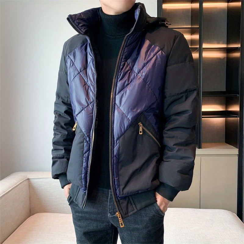 Warm Winter Detachable Hooded Jacket, Men's Casual Patchwork Zip Up Winter  Jacket For Fall Winter Outdoor - Temu