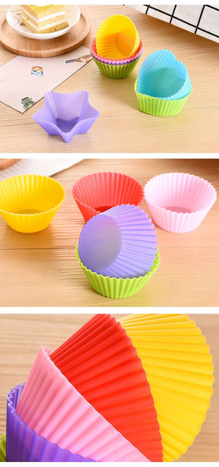 10pcs/set Random Color Silicone Muffin Cups Heat Resistant Steaming Baking  Mold For Pudding, Cake, Rice Cake, Sponge Cake