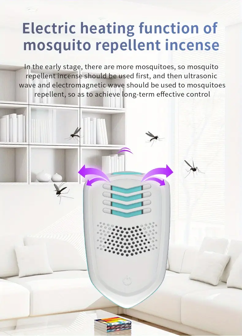 1pc home ultrasonic pest repeller plug in use indoor electric heating mosquito repellent incense three modes adjustable with night light household rat repellent pest control for flies cockroaches ants bees household gadgets details 6