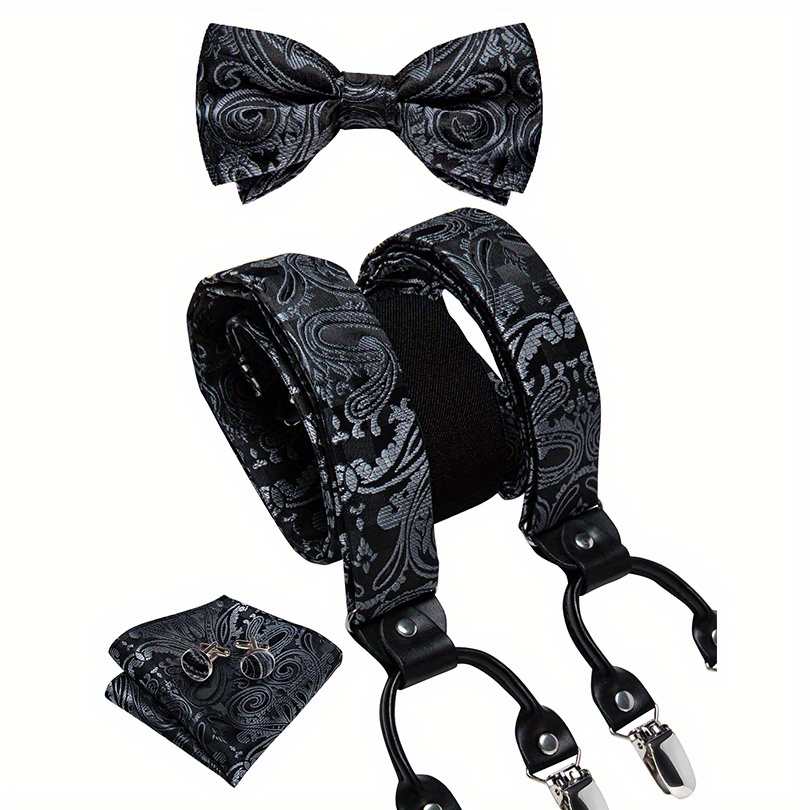 Barry Wang Mens Suspender Tie Set Adjustable Clips Y Type