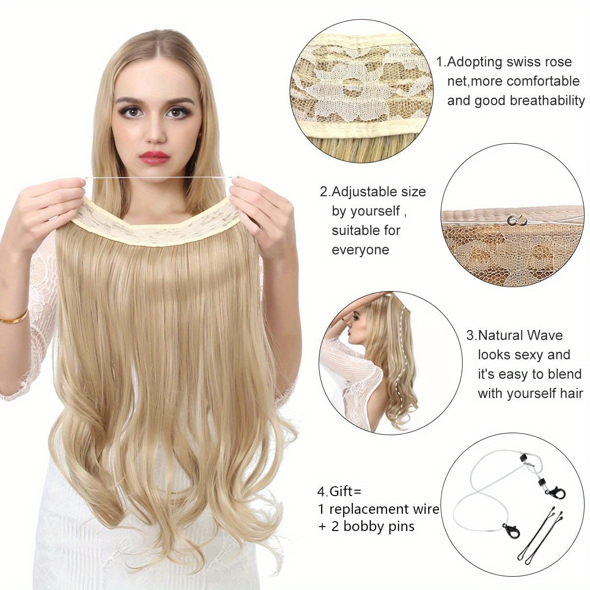 Invisible Wire Hair Extensions Transparent Headband - Temu