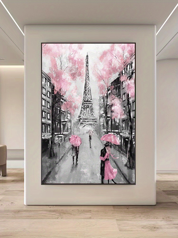 1pc  風景画、フランスパリヨーロッパ都市、フラワーシティストリート桜ウッドランド装飾画、水平プリント壁掛け絵画、リビングルームベッドルームベッドサイドソファ背景壁装飾用