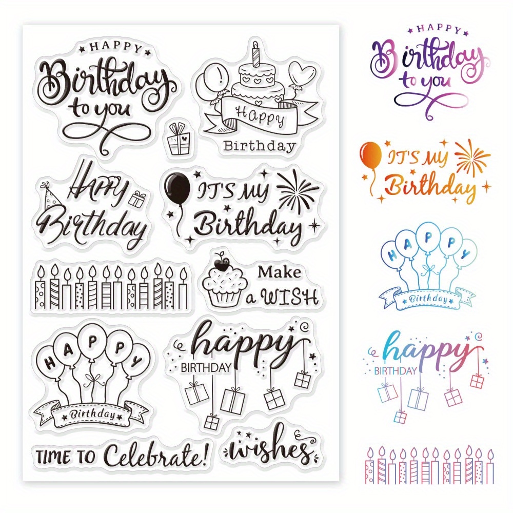 Happy Birthday Theme Clear Stamps Birthday Cake Balloon Gift - Temu