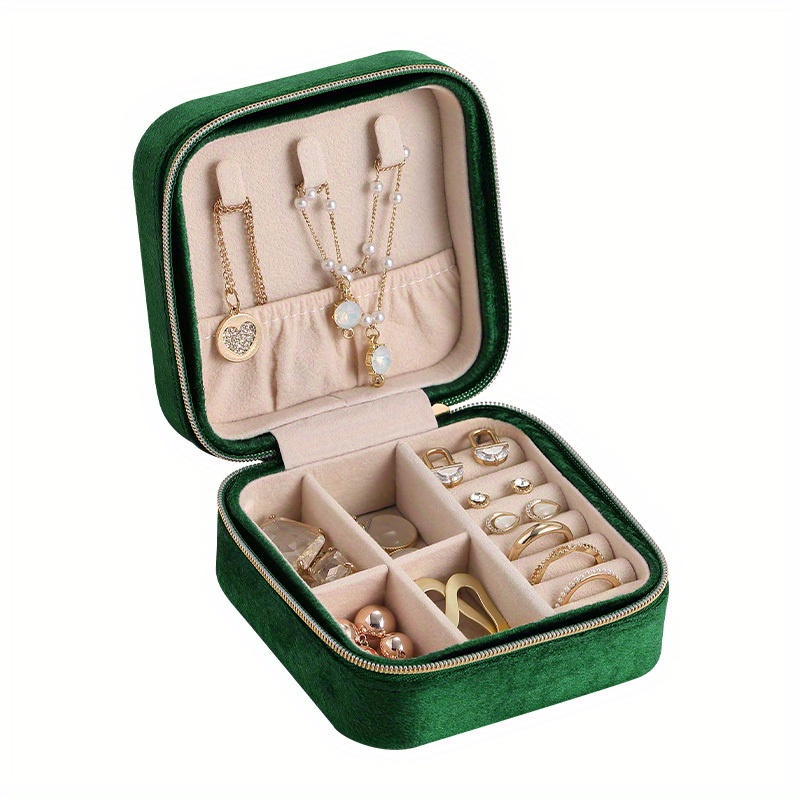 Plush Jewelry Organizer Box |Small Jewelry Boxes | Jewelry Organizer,  Jewelry Travel Case for Women | Earring Organizer with Mirror - Emerald  Velvet