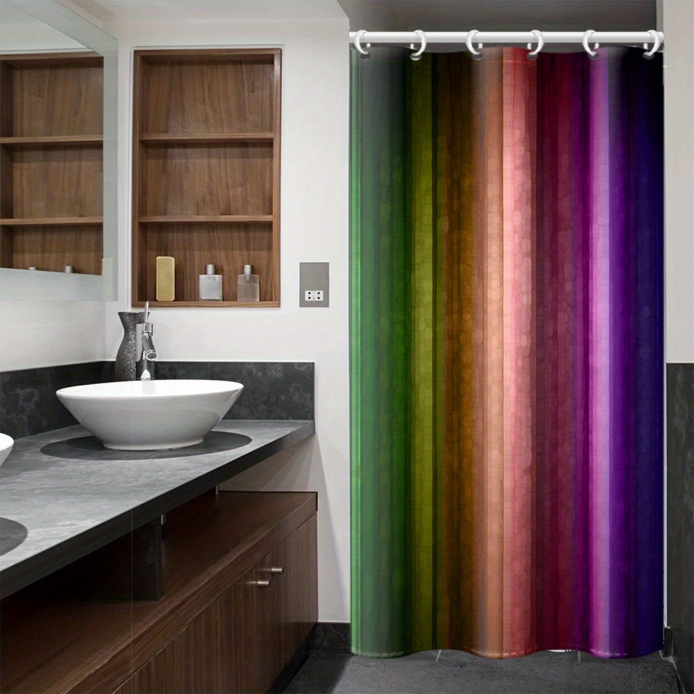 Colorful Striped Shower Curtain 12 Hooks Waterproof Mildew - Temu