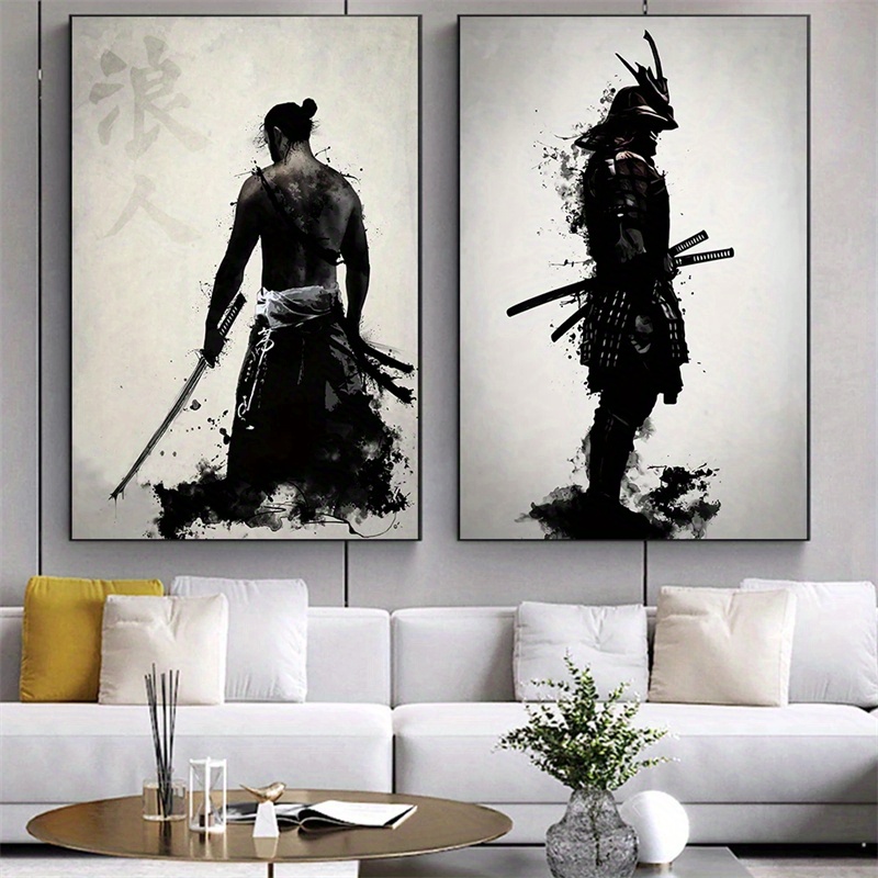 1pc In Bianco E Nero Samurai Giapponese Uomo Poster E Stampa - Temu Italy