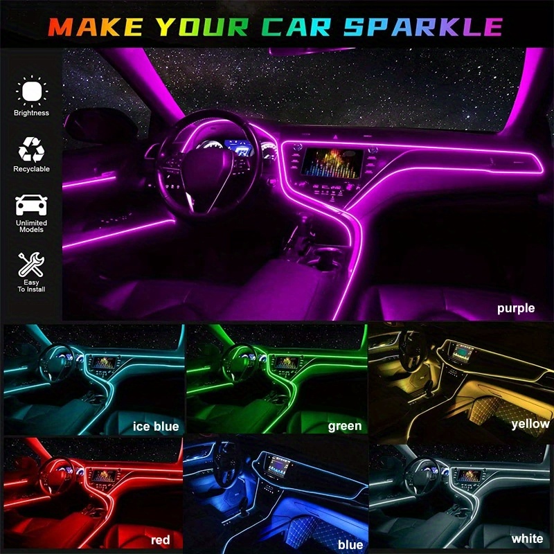 Umgebungs Lampe RGB Auto LED Neon Kalt Licht Auto Innen Atmosphäre Licht  Refit Dekoration Streifen Glanz Usb/Zigarre Leichter/fahrer