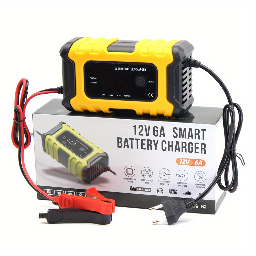 NEW Car Battery Charger 12V 6A Touch Screen Pulse Repair LCD Fast Power  Charging Wet Dry Lead Acid Digital LCD Display