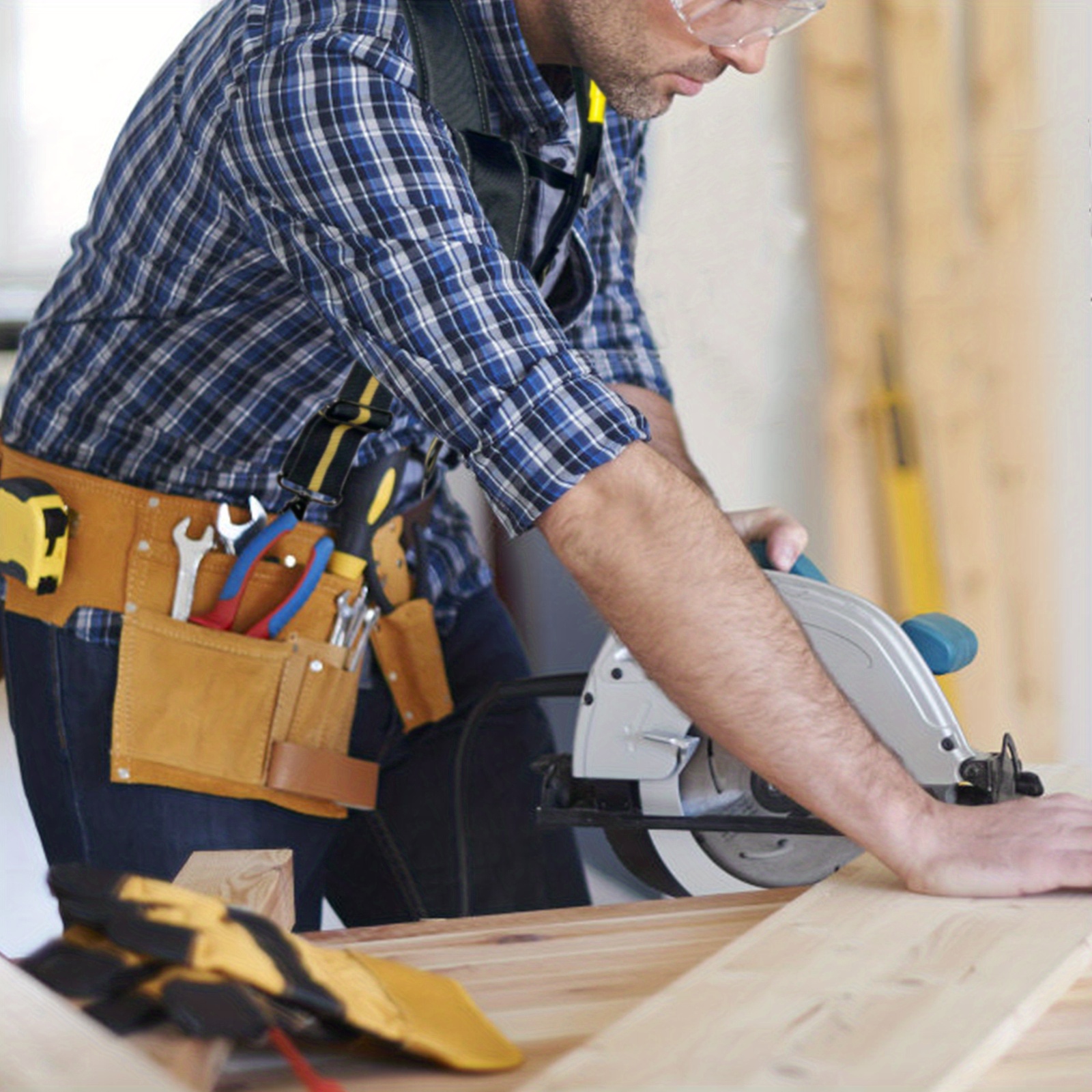 Tool Belt Suspenders With Large Moveable Phone Holder Pencil Holder