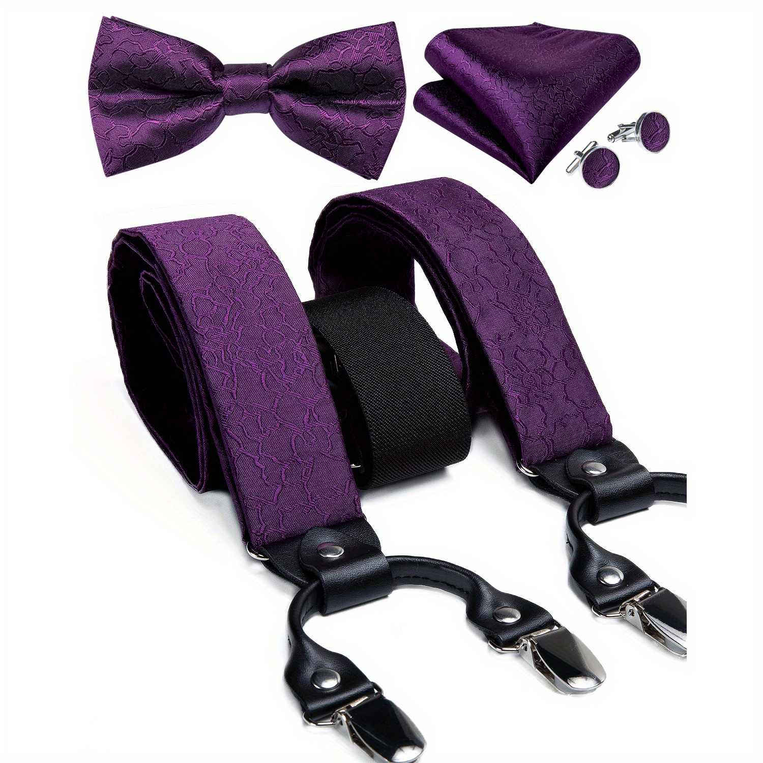 Adult Silk Suspenders Men Set 6 Clip Braces Vintage Adjustable Trousers  Strap Male Gift Necktie Cufflinks