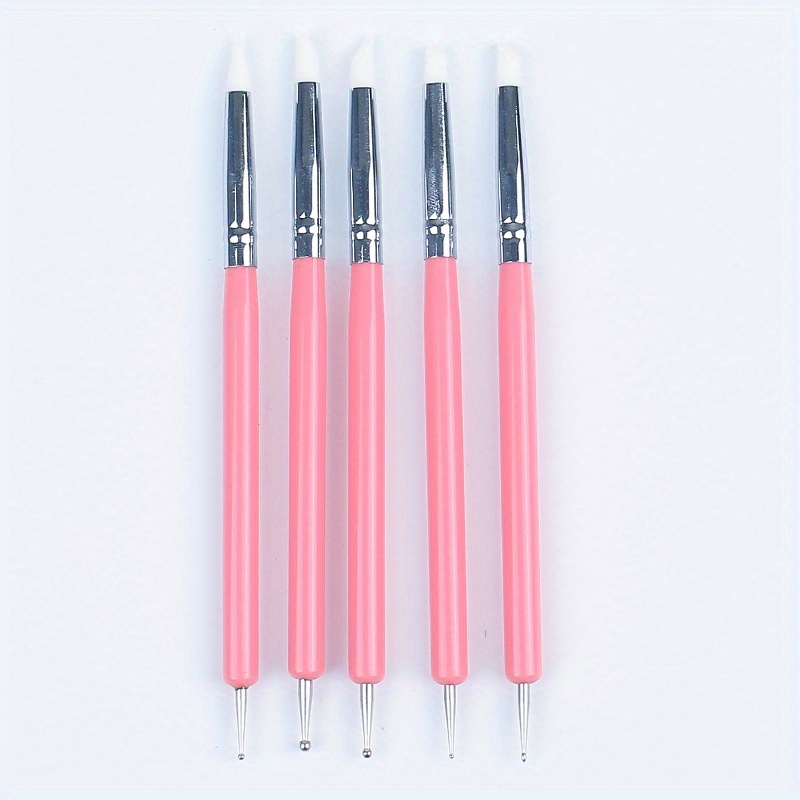 Heldig 5Pcs Nail Art Dotting Tools Nail Silicone Brush Dual Head UV Gel  Dotting Drawing Painting Pen Clay Sculpting Drawing Tools (Pink & Clear) 