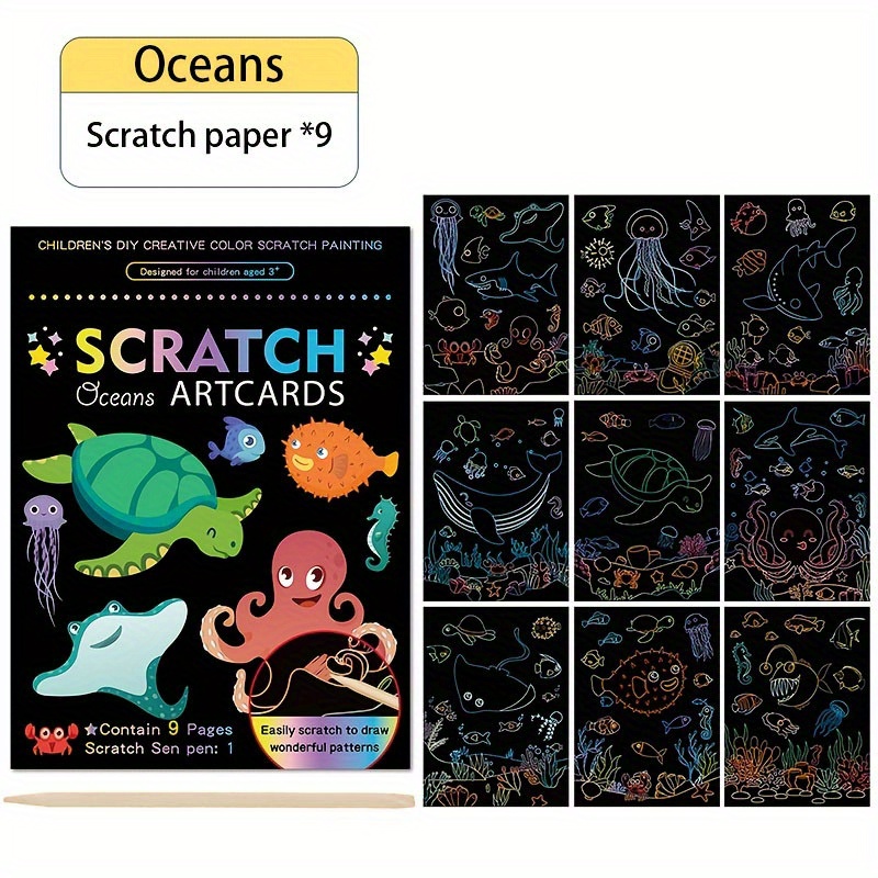 Ecam 48 Pcs Scratch Art Paper, Sea creatures Scratch Art for Kids