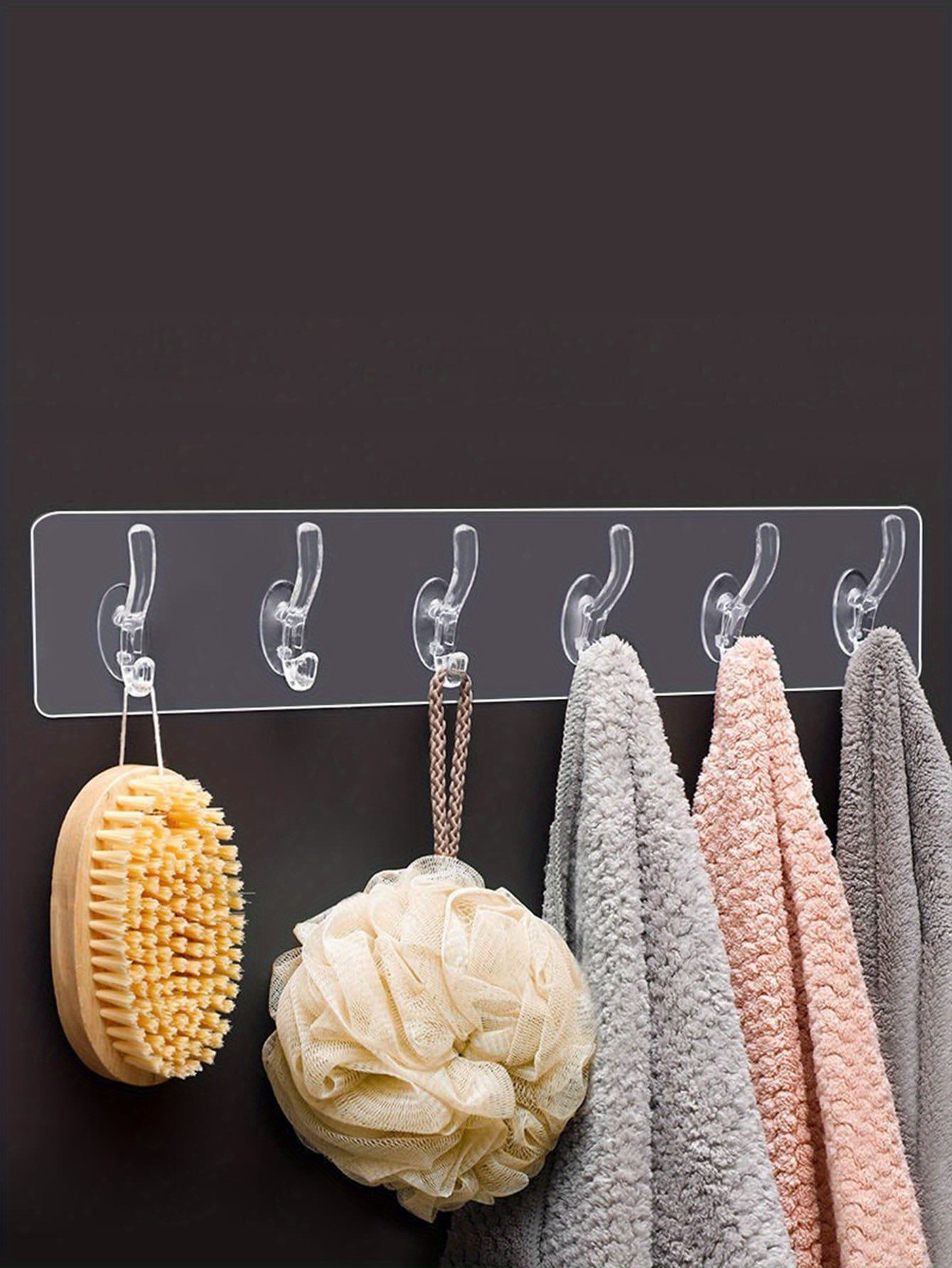 1pc Six Hooks Transparent Adhesive Hook For Towel Coat Bag, Waterproof Door  Hanger, Free Punching Sticky Wall Mounted Storage Rack, Golden & Silver  Hook