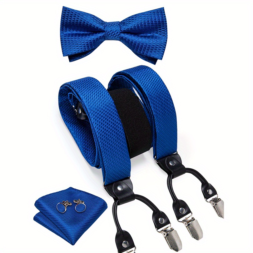 Adult Silk Suspenders Mens Set 6 Clip Braces Vintage Adjustable Trousers  Strap Male Gift Necktie Cufflinks Hanky Set - Jewelry & Accessories - Temu
