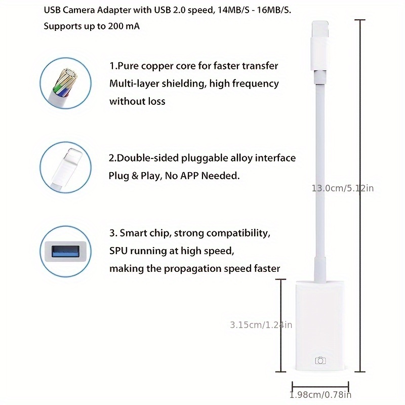 for apple usb camera adapter iphone adapter usb 3 0 otg cable portable usb flash drive compatible iphone 13 12 11 x 8 7 all ios plug play details 1