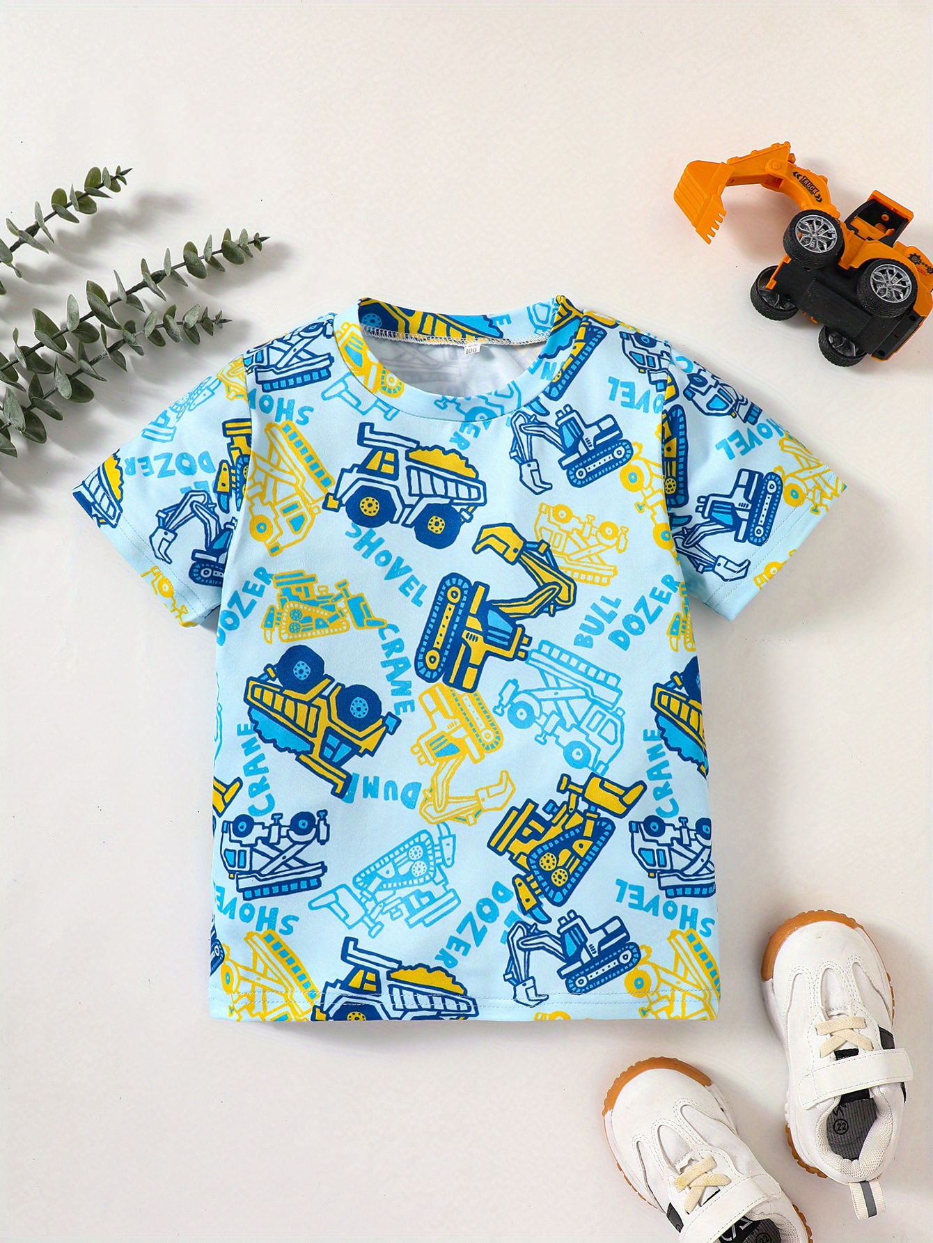 Summer Baby Kids Cars and Excavator Cartoon Pattern T-shirt Clothing Set for Boys