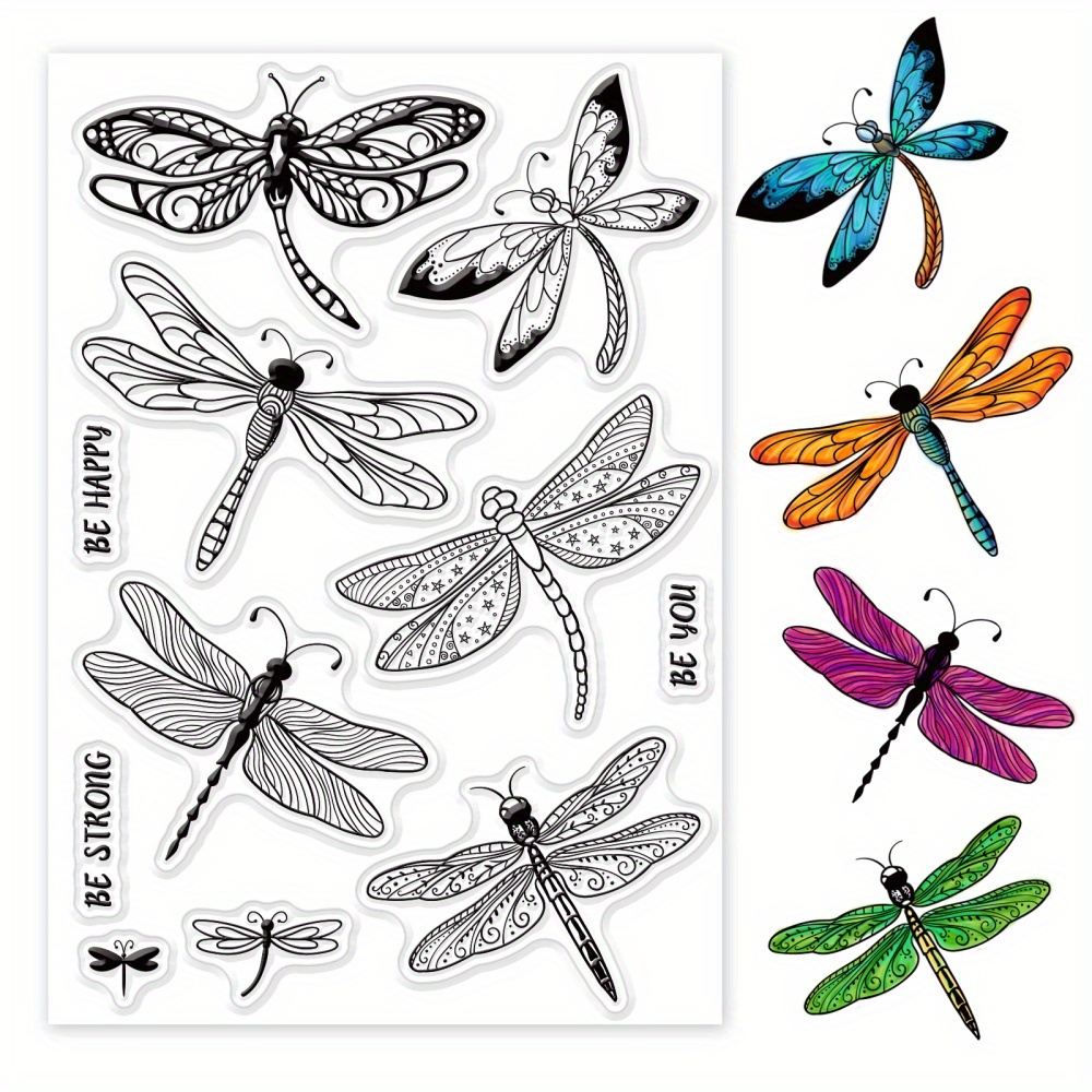 Dragonfly Background Clear Stamps, Feathers Love Words Clear Rubber Stamps  for Card Making Decoration DIY Scrapbooking Silicone Transparent Seal  Stamps Embossing Album Decor Craft Dragonfly Feathers