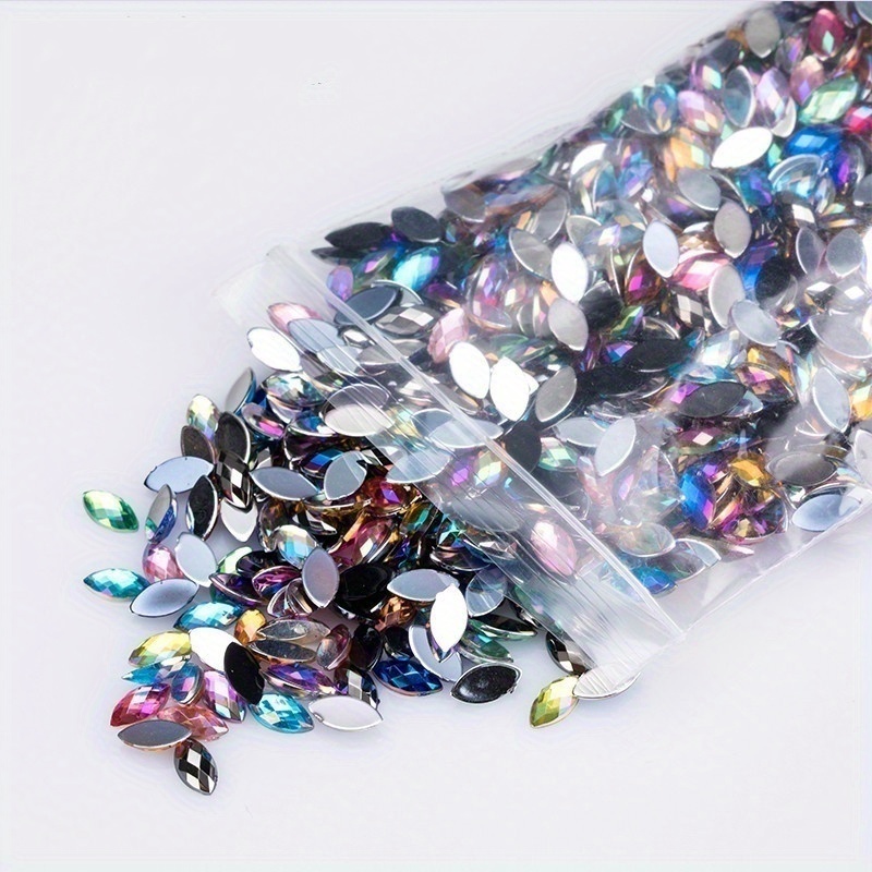 Image of 500pcs Vibrant Ab Colorful Flatback Rhinestones - 4x8/3x6mm Sparkling Acrylic Stones For Diy Nail Art, Sewing & Crafts, Multicolor Pack, Rhinestones For Crafts
