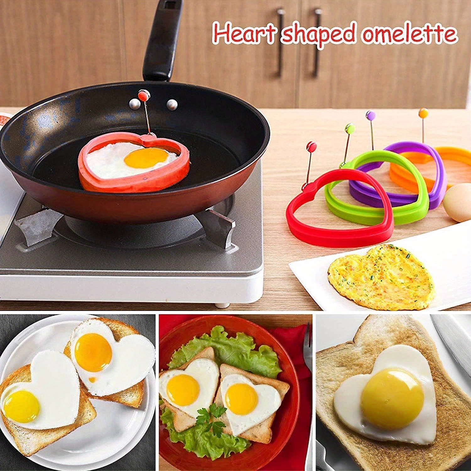 4Pcs Red Silicone Fried Egg Pancake Ring Omelette Fried Egg Round