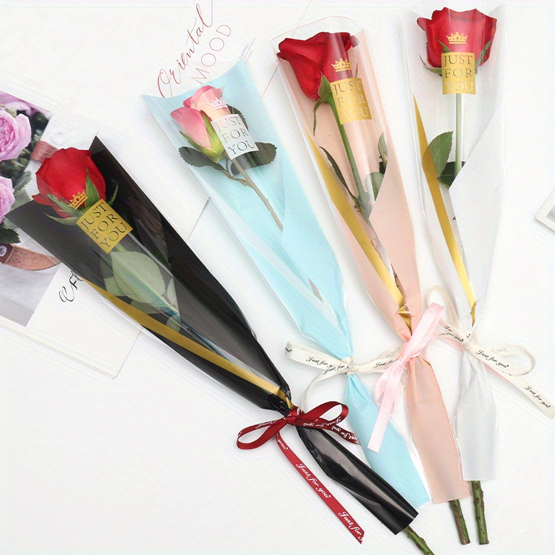10pcs,Single Rose Sleeve Bouquet Bags ,For Flowers Single Floral