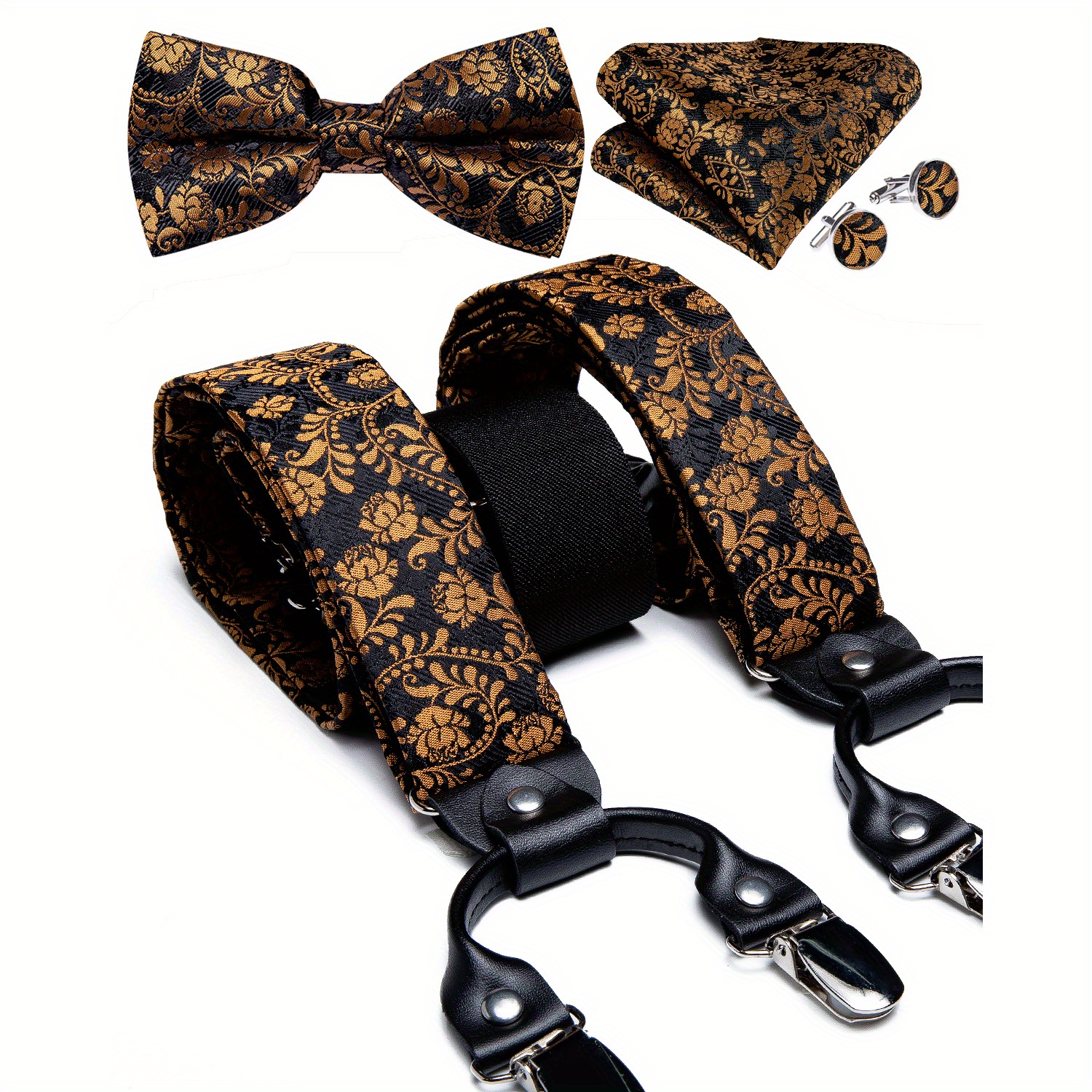 Adult Silk Suspenders Mens Set 6 Clip Braces Vintage Adjustable Trousers  Strap Male Gift Necktie Cufflinks Hanky Set - Jewelry & Accessories - Temu  Canada