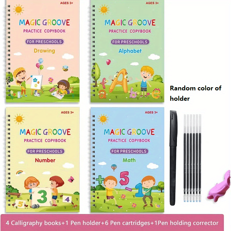  QMUBOT Magic Practice Copybook, Reusable Writing Practice Book,  for Preschool Kids Age 3-8 ​Calligraphy 7.8in×5.5in(5 Books with Pens) :  Office Products