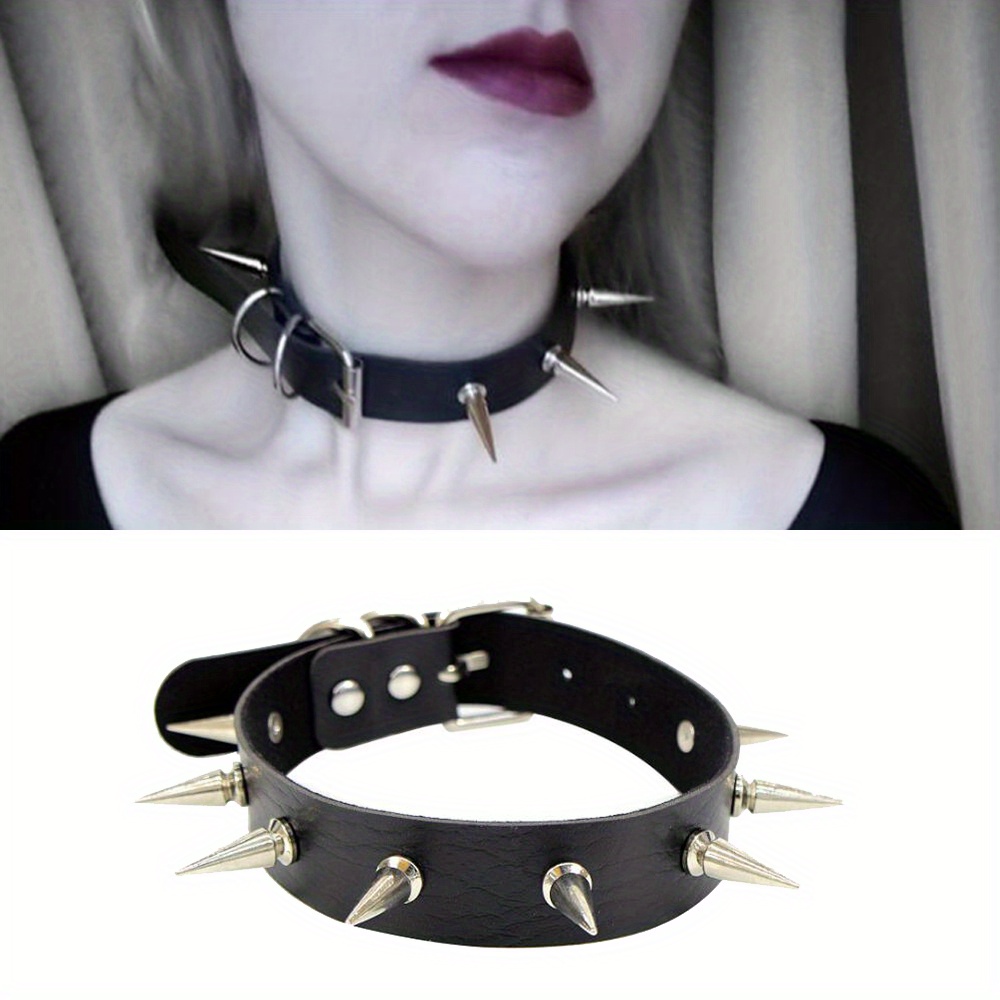 Punk Spiked Leather Choker Collar Necklace Bracelet Adjsutable Set for  Women Men