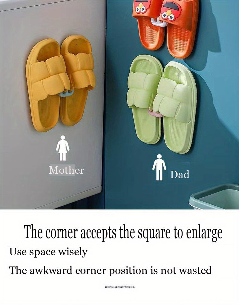 1pc space saving wall mounted slipper holder non   plastic shoe organizer for bathroom easy clean no battery needed single shelf details 3