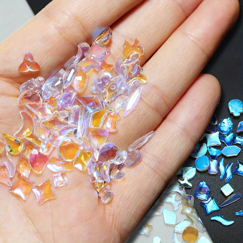 100Pcs Mixed Shape Aurora Glass Crystal Nail Art Rhinestones Nail Gems  Iridescent Clear Nude Flatback Rhinestone Diamonds Stone for 3D DIY Nails  Art
