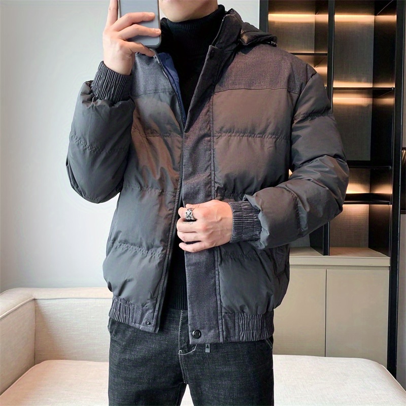 Warm Winter Detachable Hooded Jacket, Men's Casual Patchwork Zip Up Winter  Jacket For Fall Winter Outdoor - Temu