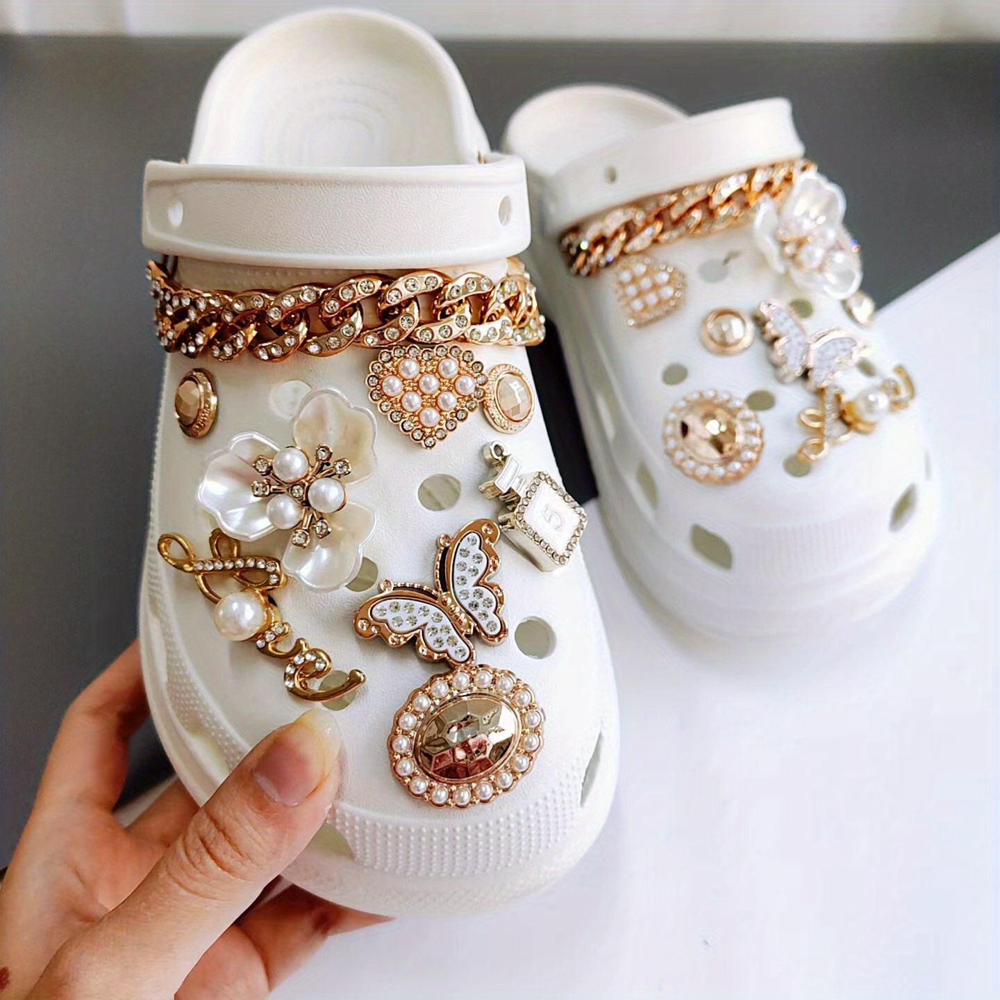 Cute & Stylish Shoe Accessories Clover Flower, Golden Rhinestone Pearl  Chain - Perfect For Gifts & Parties - Temu United Arab Emirates