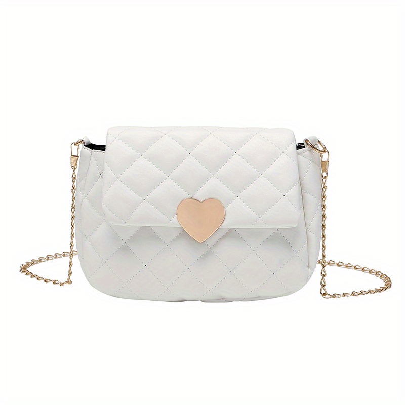 White Leather Quilted Crossbody Tote Chain Bag