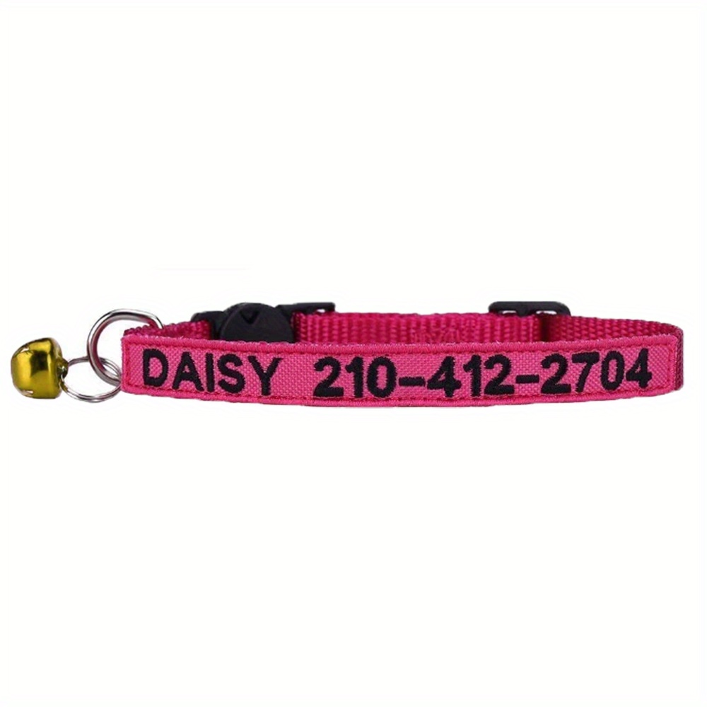 TEMU Personalized Cat Collar With Bell - Custom Embroidered Id Collar For Safety And Style