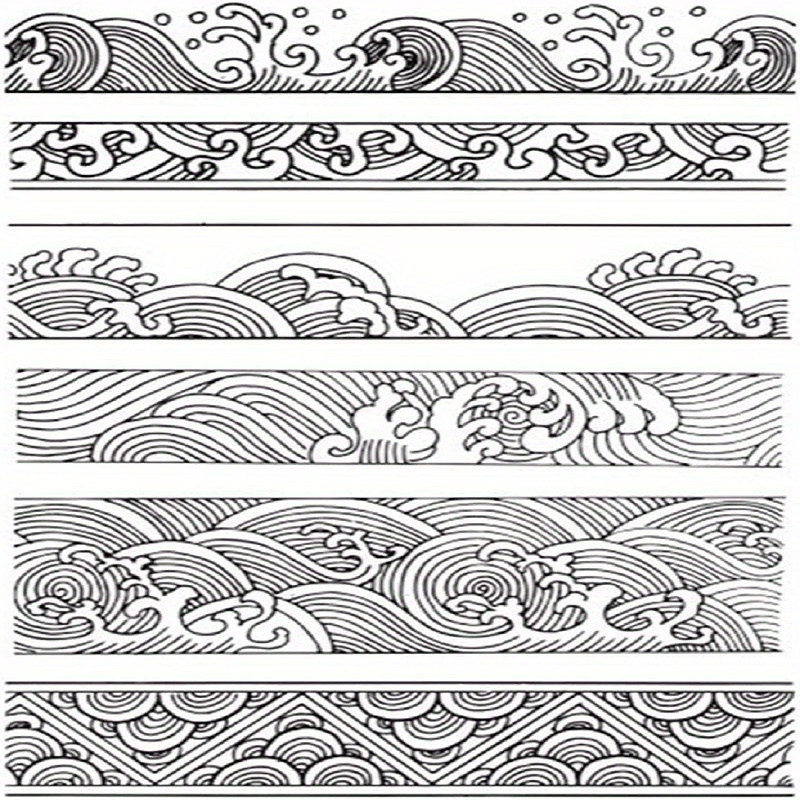 Arbuya Vintage Retro Style Ocean Waves Clear Stamps for Journaling Card  Making, Sea Waves Borders Rubber Stamps Chinese Clouds Border Silicone  Stamps