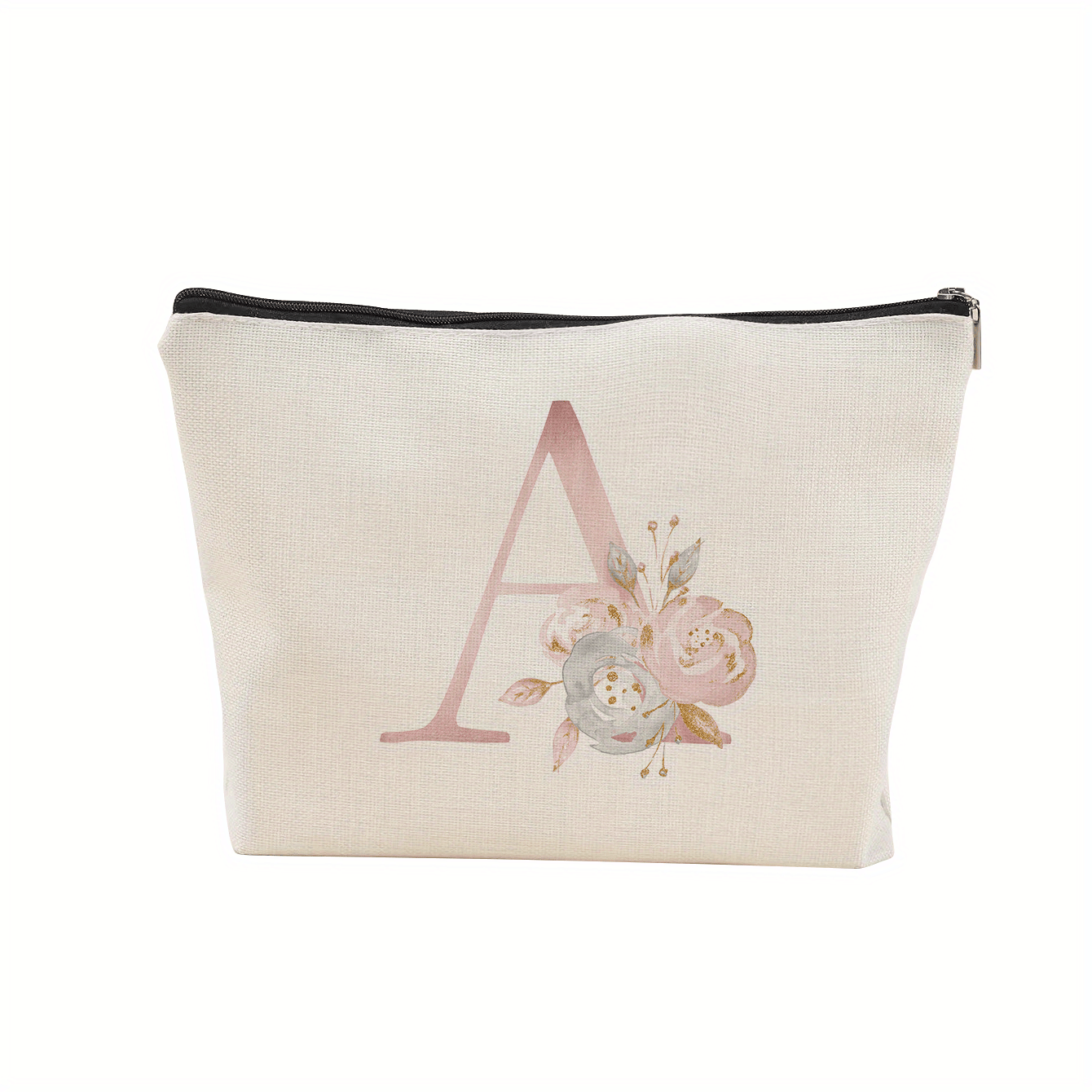 Initial Letter Print Makeup Bag, Portable Canvas Comestic Bag