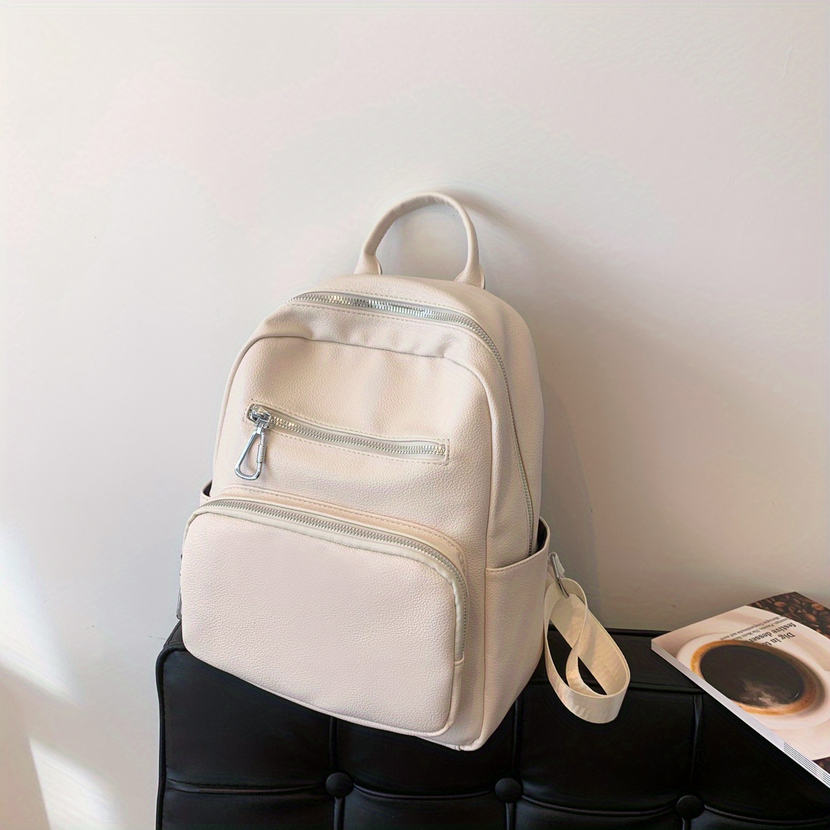 Solid Backpack Soft PU Leather Daypack Women's Travel School Bag