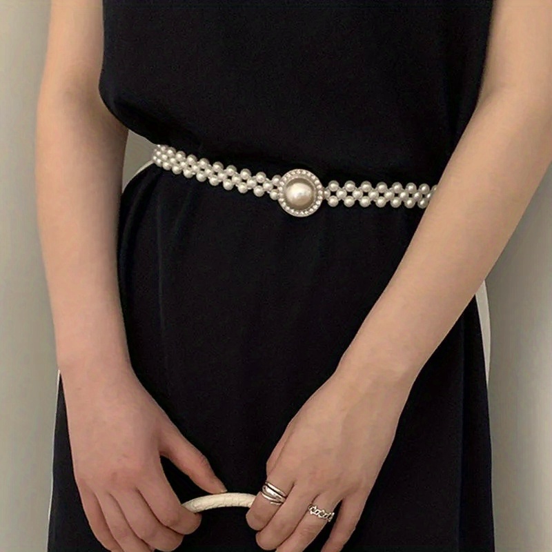 Chain belt - Metal & glass pearls, gold, pearly black & pearly white —  Fashion