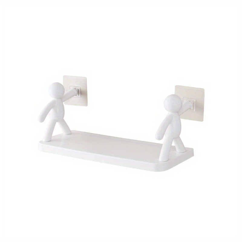 1pc cute small man wall floating shelf punch free bathroom wall shelf kitchen vinegar bottle spice bottle storage organizer details 4