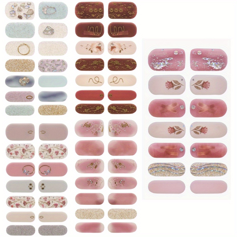 TEMU 5 Sheets Full Wrap 3d Nail Polish Stickers Self-adhesive Nail Design Decal Strips Full Cover Nail Design Stickers With 1pieces Nail Files For Diy Women Girls Nail Design Decoration (3d Style)