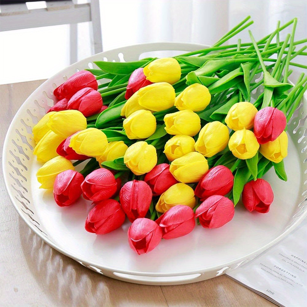 Tulipanes falsos de PU, flores artificiales de tacto Real, 10 Uds., ramo de  arreglos florales para el hogar, oficina, decoración de boda (blanco)  Sincero Hogar