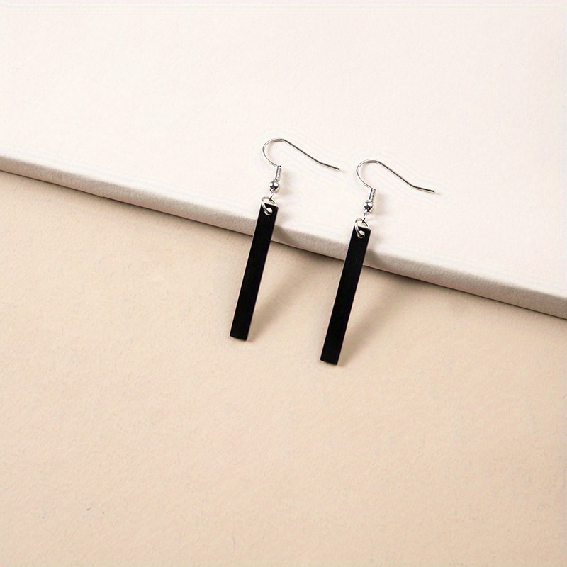 Black Cuboid Pendant Dangle Earrings Minimalist Hip Hop - Temu