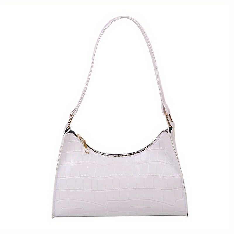 Crocodile Embossed Baguette Bag White Fashionable Shoulder Bag