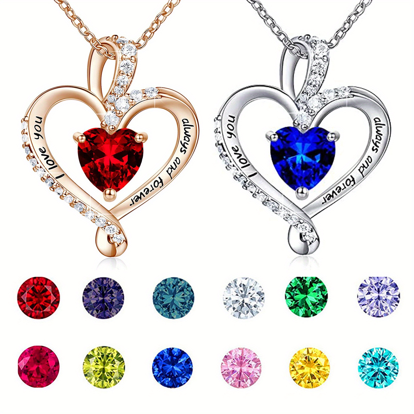12 Birthstone Pendant Necklace Valentine's Day Gift Temu