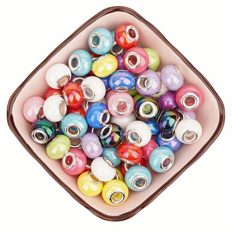 50pcs DIY Resin Beads Mixed Color Loose Spacer Bead Imitation Glass Large  Hole Bead For Diy Bracelet Necklace Loose Bead Accessories